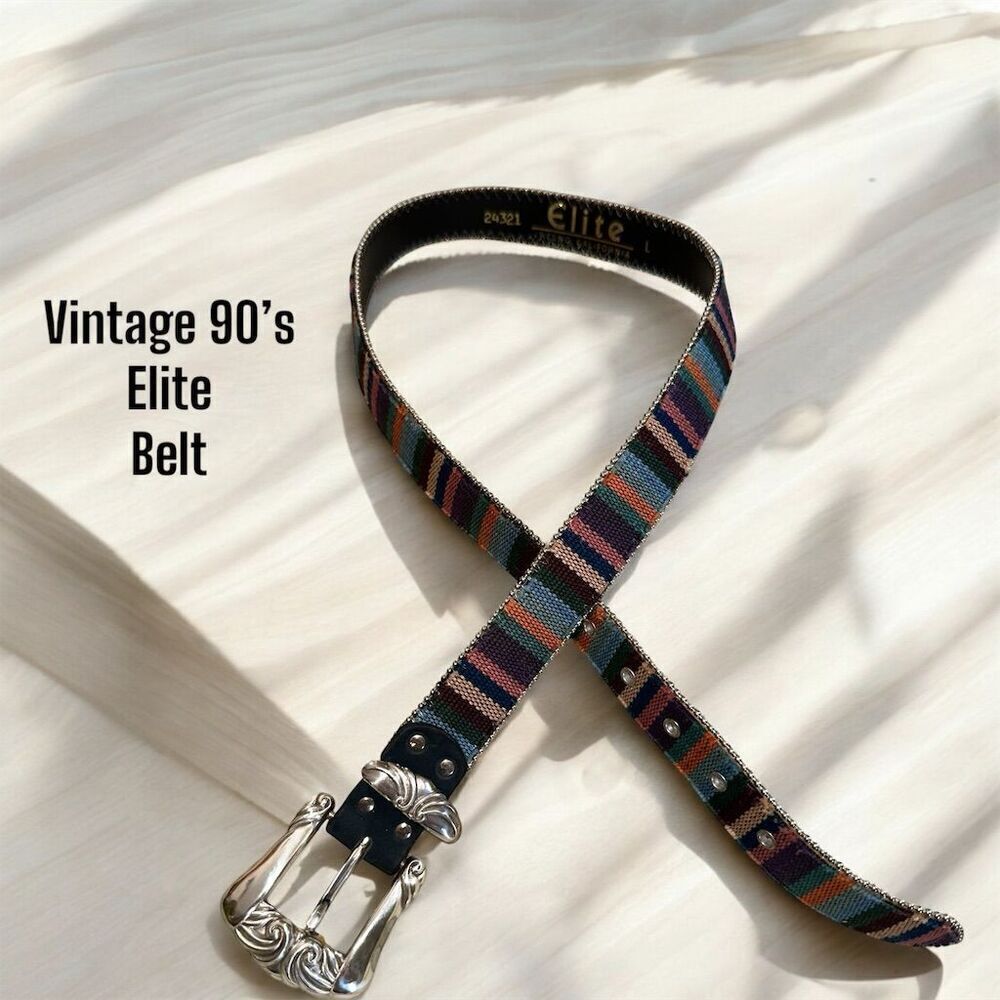 Vintage 90s Elite Braided Leather Belt Unisex L Multicolor Southwestern Style